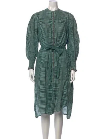 Pre-owned Ulla Johnson Striped Midi Length Dress In Green