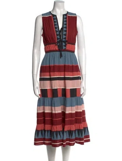 Pre-owned Ulla Johnson Striped Midi Length Dress In Red