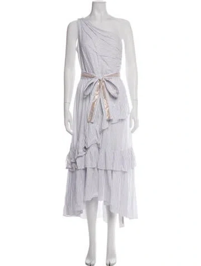 Pre-owned Ulla Johnson Striped Midi Length Dress In White