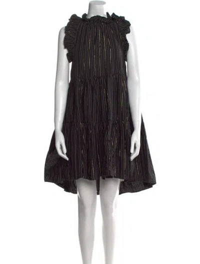 Pre-owned Ulla Johnson Striped Mini Dress In Black