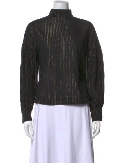 Pre-owned Ulla Johnson Striped Mock Neck Blouse In Black