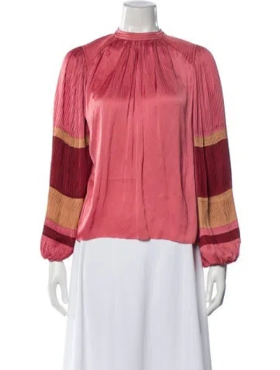 Pre-owned Ulla Johnson Striped Mock Neck Blouse In Pink