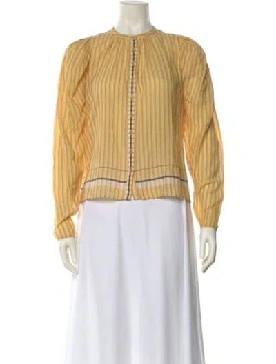 Pre-owned Ulla Johnson Striped Mock Neck Blouse In Yellow