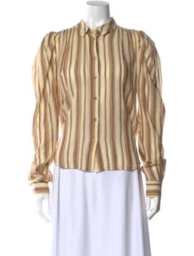 Pre-owned Ulla Johnson Striped Mock Neck Button-up Top In Neutral