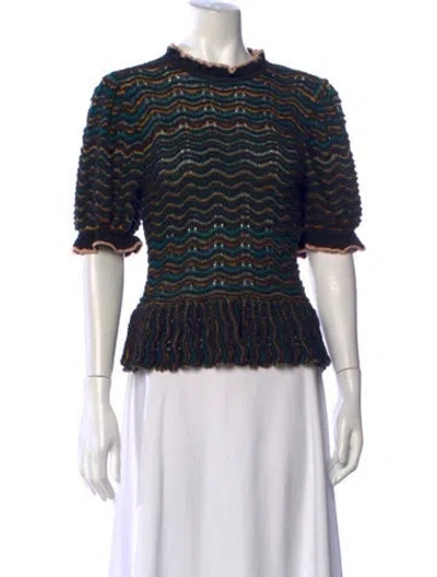 Pre-owned Ulla Johnson Striped Mock Neck Sweater In Black