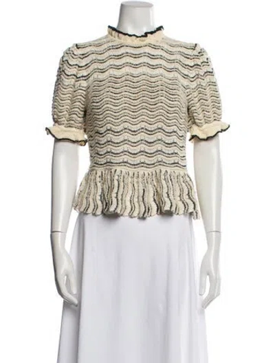 Pre-owned Ulla Johnson Striped Mock Neck Sweater In Neutral