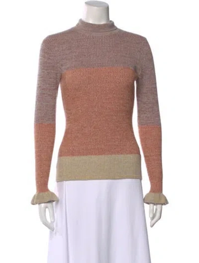 Pre-owned Ulla Johnson Striped Mock Neck Sweater In Neutral