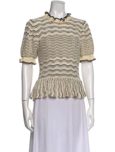 Pre-owned Ulla Johnson Striped Mock Neck Top In Neutral