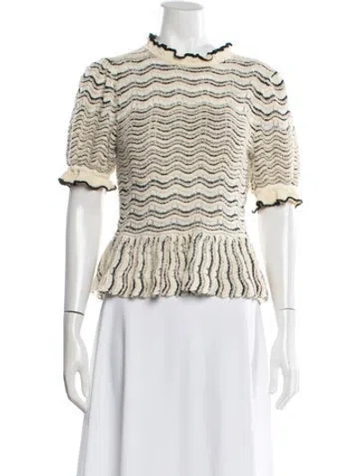 Pre-owned Ulla Johnson Striped Mock Neck Top In Neutrals