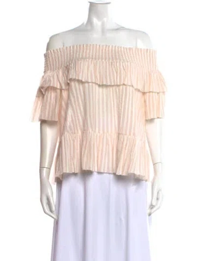 Pre-owned Ulla Johnson Striped Off-the-shoulder Blouse In Pink