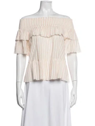 Pre-owned Ulla Johnson Striped Off-the-shoulder Blouse In White