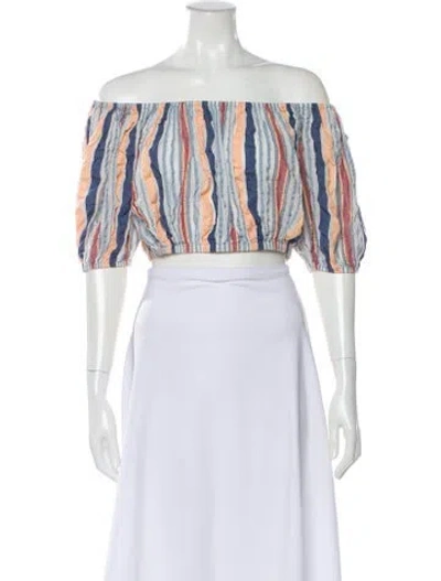 Pre-owned Ulla Johnson Striped Off-the-shoulder Crop Top In Blue