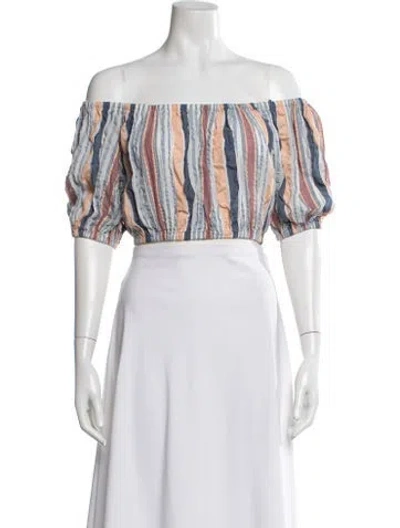 Pre-owned Ulla Johnson Striped Off-the-shoulder Crop Top In Gray