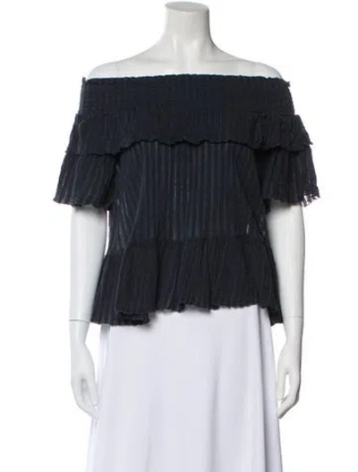 Pre-owned Ulla Johnson Striped Off-the-shoulder Top In Blue