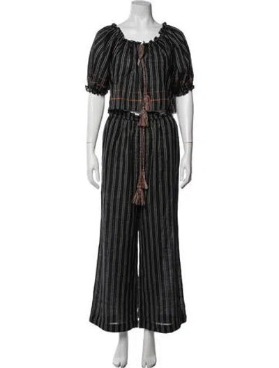 Pre-owned Ulla Johnson Striped Ruffle Embellishment Pant Set In Black