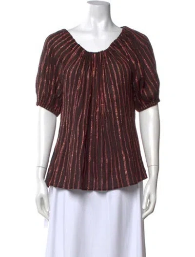 Pre-owned Ulla Johnson Striped Scoop Neck Blouse In Brown