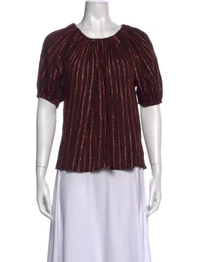 Pre-owned Ulla Johnson Striped Scoop Neck Blouse In Burgundy