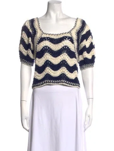 Pre-owned Ulla Johnson Striped Scoop Neck Sweater In Blue/white