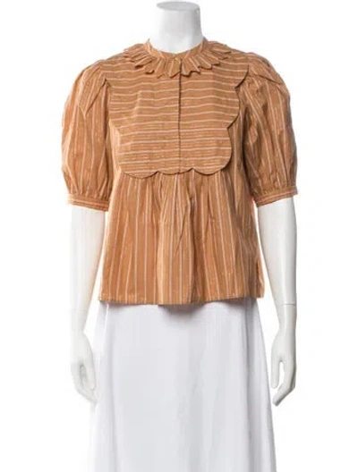 Pre-owned Ulla Johnson Striped Short Sleeve Blouse In Multicolor