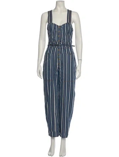 Pre-owned Ulla Johnson Striped Square Neckline Jumpsuit In Blue