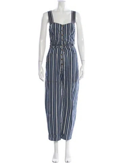 Pre-owned Ulla Johnson Striped Square Neckline Jumpsuit In Blue
