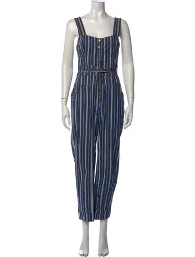 Pre-owned Ulla Johnson Striped Square Neckline Jumpsuit In Blue