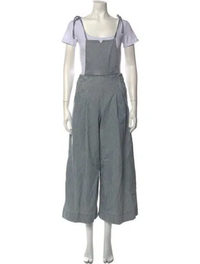 Pre-owned Ulla Johnson Striped Square Neckline Jumpsuit In Blue