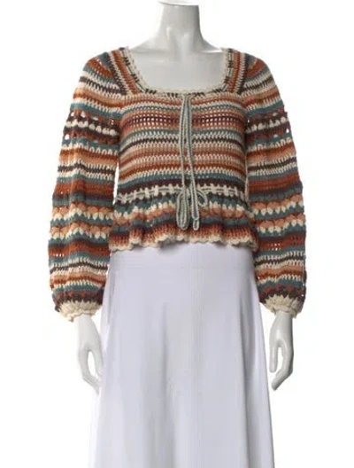 Pre-owned Ulla Johnson Striped Square Neckline Sweater In Brown