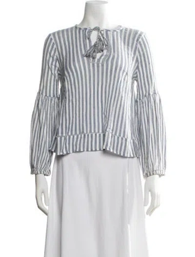 Pre-owned Ulla Johnson Striped Tie Neck Blouse In Blue