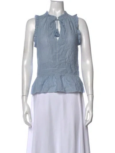 Pre-owned Ulla Johnson Striped Tie Neck Blouse In Blue