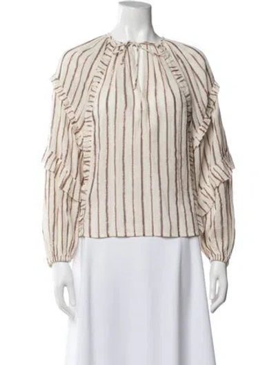 Pre-owned Ulla Johnson Striped Tie Neck Blouse In Blue