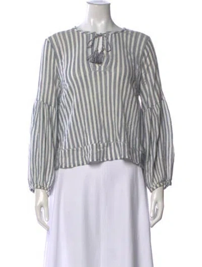 Pre-owned Ulla Johnson Striped Tie Neck Blouse In Blue