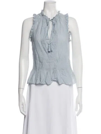 Pre-owned Ulla Johnson Striped Tie Neck Blouse In Blue