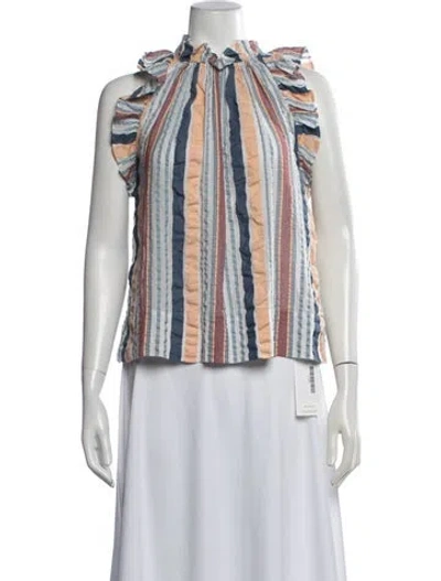 Pre-owned Ulla Johnson Striped Tie Neck Blouse In Blue