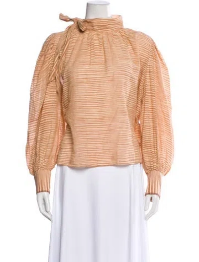 Pre-owned Ulla Johnson Striped Tie Neck Blouse In Brown