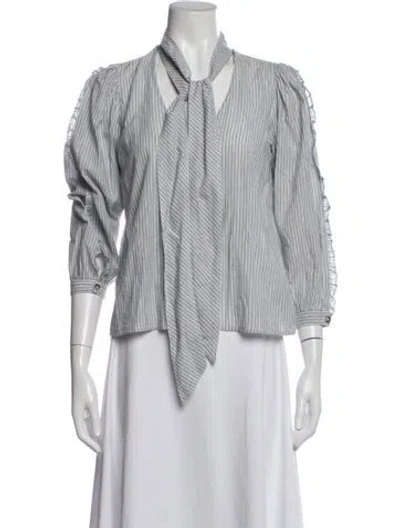 Pre-owned Ulla Johnson Striped Tie Neck Blouse In Grey/white