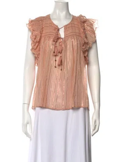 Pre-owned Ulla Johnson Striped Tie Neck Blouse In Metallic/neutrals