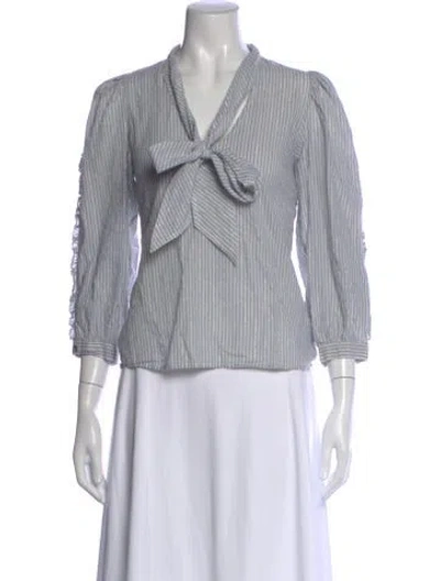 Pre-owned Ulla Johnson Striped Tie Neck Blouse In Neutral