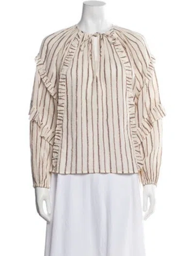 Pre-owned Ulla Johnson Striped Tie Neck Blouse In Neutral