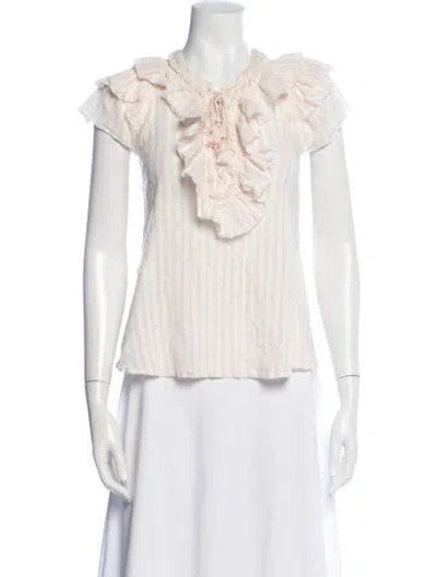 Pre-owned Ulla Johnson Striped Tie Neck Blouse In Neutral