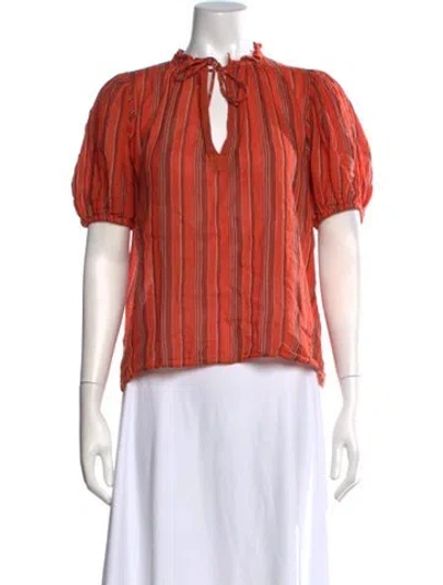 Pre-owned Ulla Johnson Striped Tie Neck Blouse In Orange