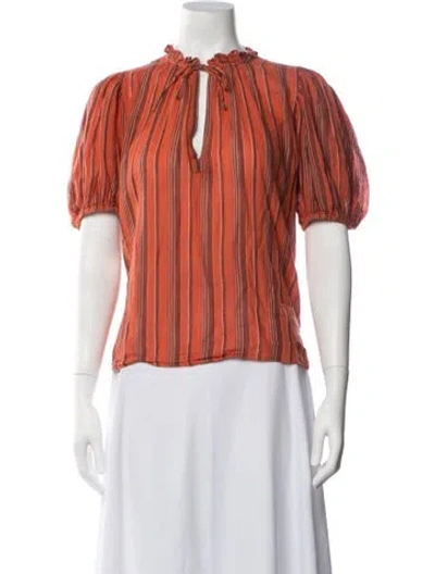 Pre-owned Ulla Johnson Striped Tie Neck Blouse In Orange