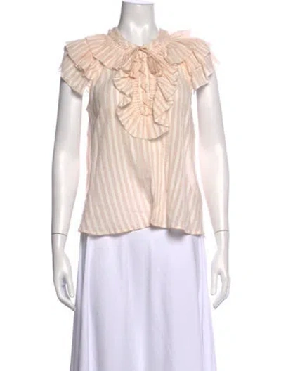 Pre-owned Ulla Johnson Striped Tie Neck Blouse In Pink