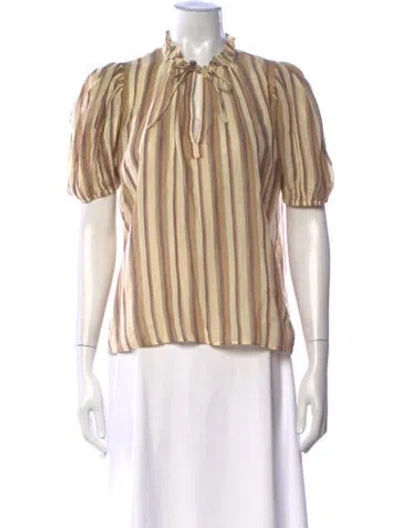 Pre-owned Ulla Johnson Striped Tie Neck Blouse W/ Tags In Neutrals