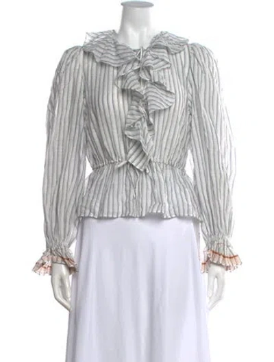 Pre-owned Ulla Johnson Striped Tie Neck Blouse In White