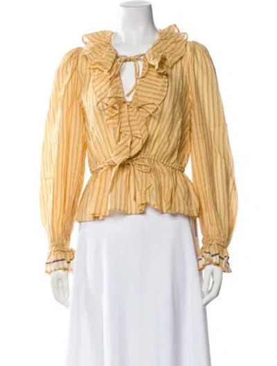 Pre-owned Ulla Johnson Striped Tie Neck Blouse In Yellow