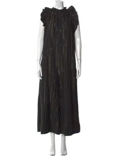Pre-owned Ulla Johnson Striped Tie Neck Jumpsuit In Black