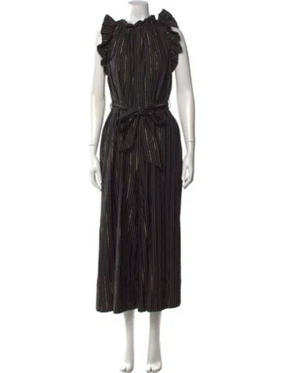 Pre-owned Ulla Johnson Striped Tie Neck Jumpsuit In Black/metallic