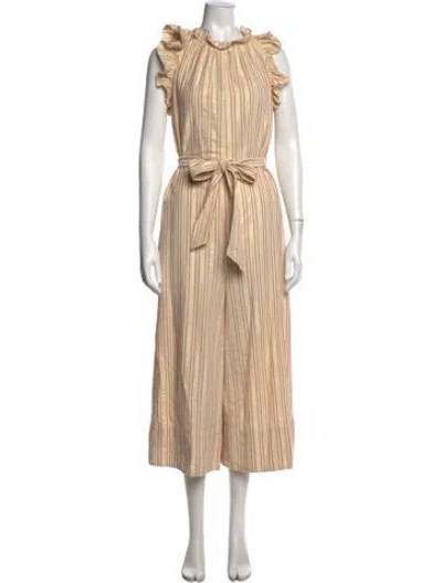Pre-owned Ulla Johnson Striped Tie Neck Jumpsuit In Yellow