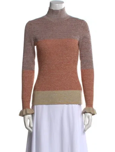 Pre-owned Ulla Johnson Striped Turtleneck Sweater In Brown